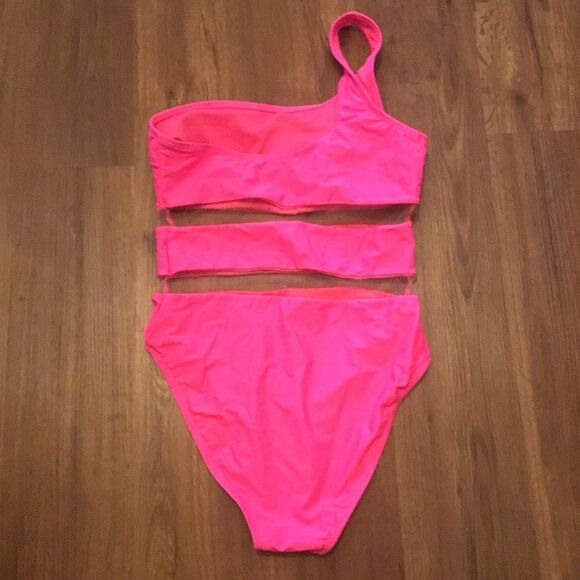 The POST Swimwear Mesh One Shoulder One Piece in Fuchsia - Picture 6 of 7